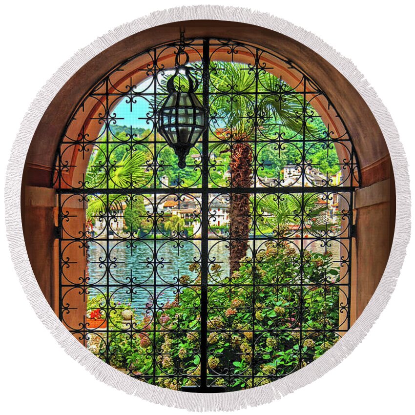 Wrought-iron Round Beach Towel featuring the photograph Behind the Wrought-Iron Door by Hanny Heim