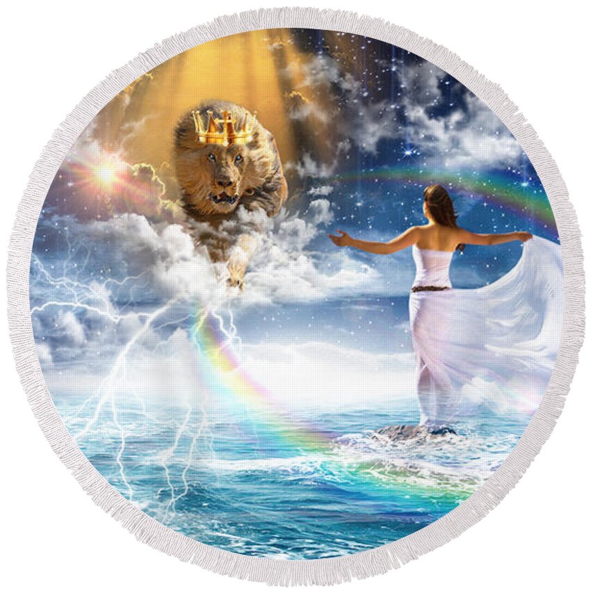 Jesus Round Beach Towel featuring the digital art Behold, He is coming by Dolores Develde