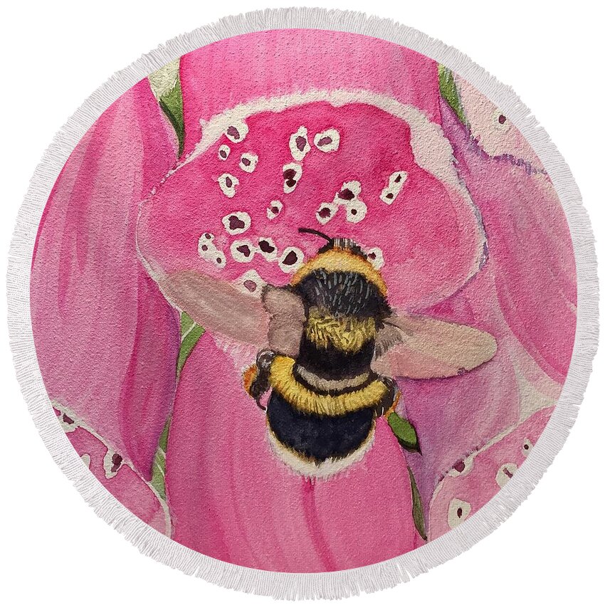 Bee Round Beach Towel featuring the painting Bell Ringer by Sonja Jones