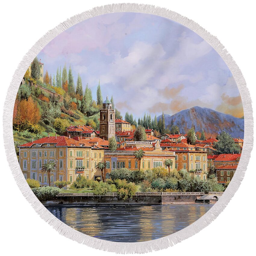 Bellagio Round Beach Towel featuring the painting Bellagio by Guido Borelli