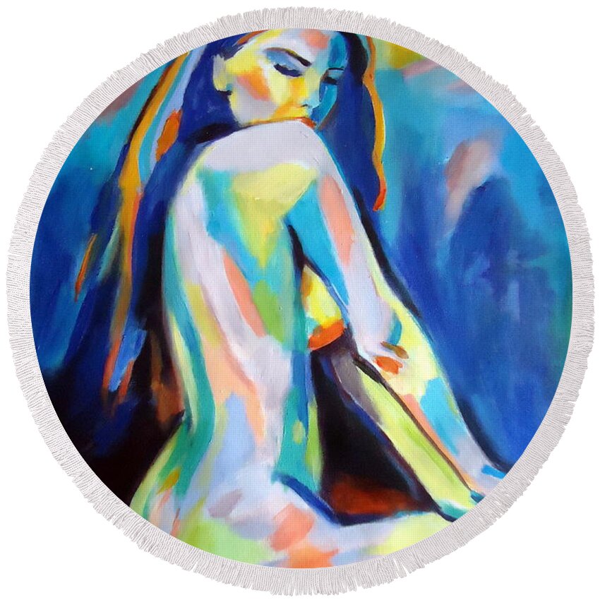 Nude Figures Round Beach Towel featuring the painting Belle by Helena Wierzbicki