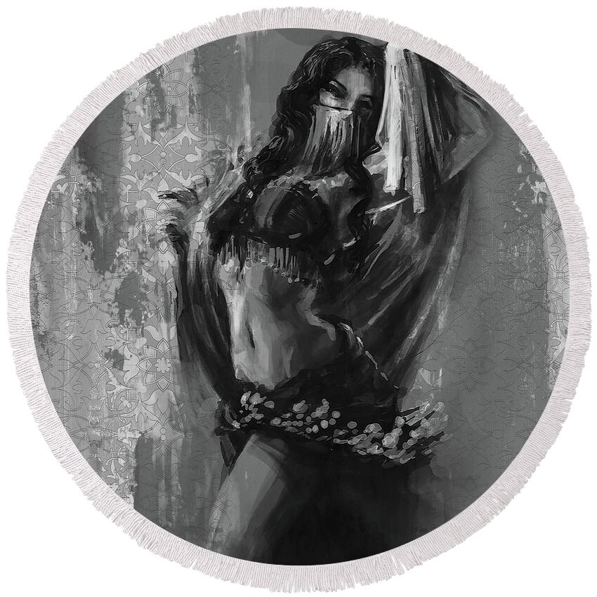 Arabian Round Beach Towel featuring the painting Belly dance 02a by Gull G