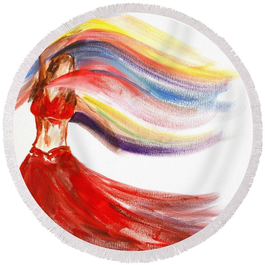Belly Dancers Round Beach Towel featuring the painting Belly Dancer 2 by Julie Lueders 