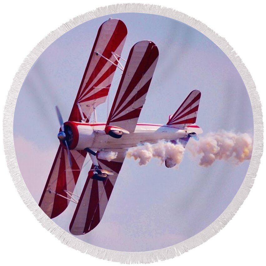 Plane Round Beach Towel featuring the photograph Belly of a Biplane by Eileen Brymer