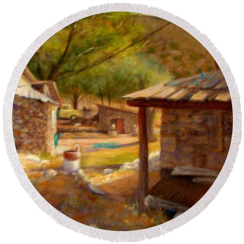 Realism Round Beach Towel featuring the painting Below Taos 1 by Donelli DiMaria