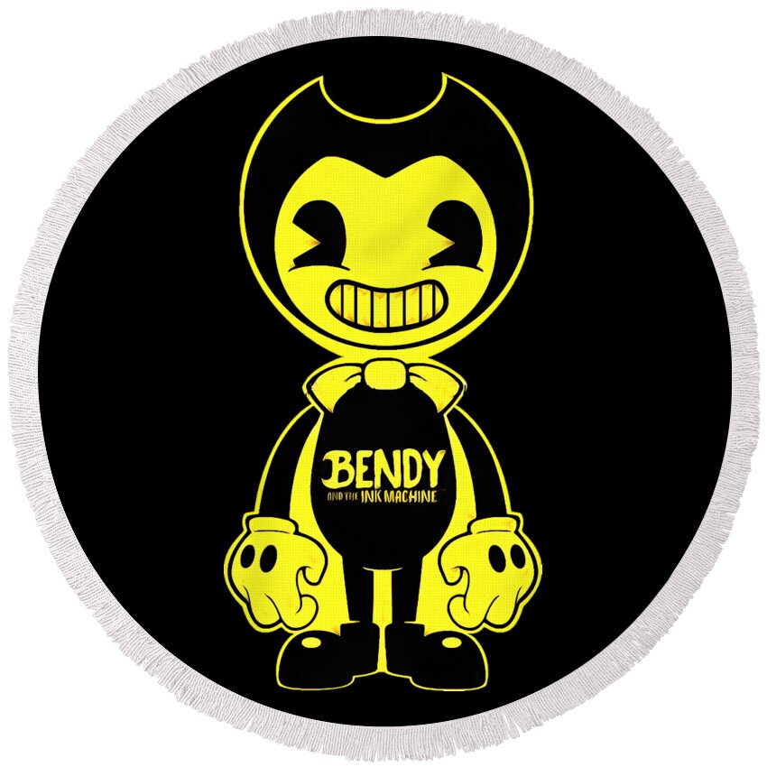 Bendy And The Ink Machine Round Beach Towel featuring the drawing Bendy and the Ink Machine by Jane Foster