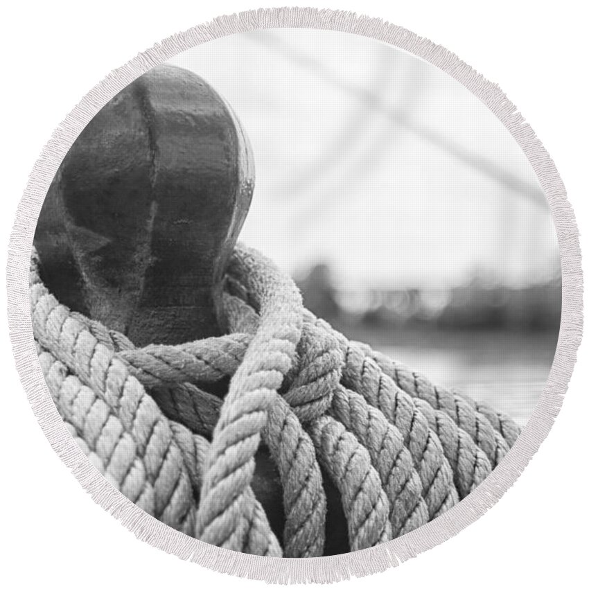 Ship Round Beach Towel featuring the photograph Beneath the Sail Coiled Rope by Bob Decker