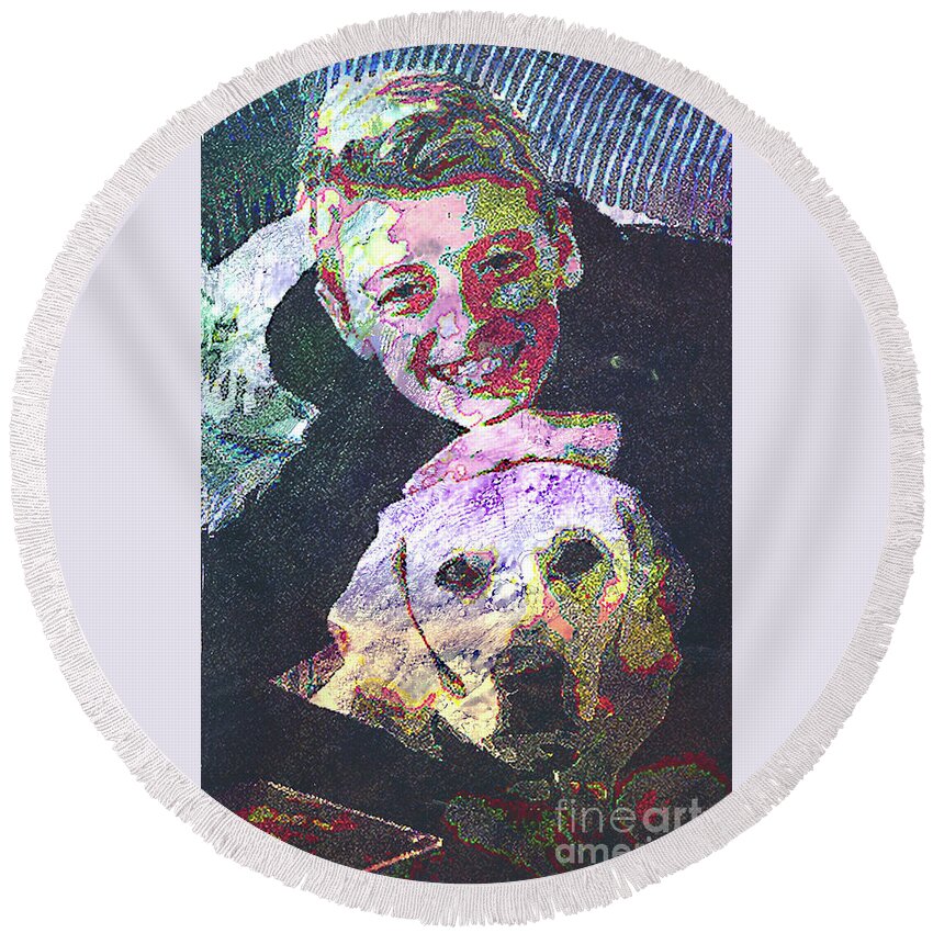 Portrait Round Beach Towel featuring the mixed media Best Friends by Alene Sirott-Cope