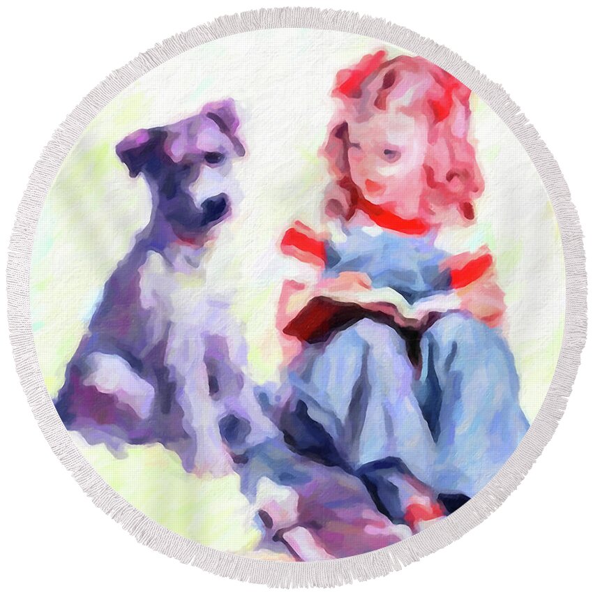 Portrait Round Beach Towel featuring the painting Best Friends by Chris Armytage