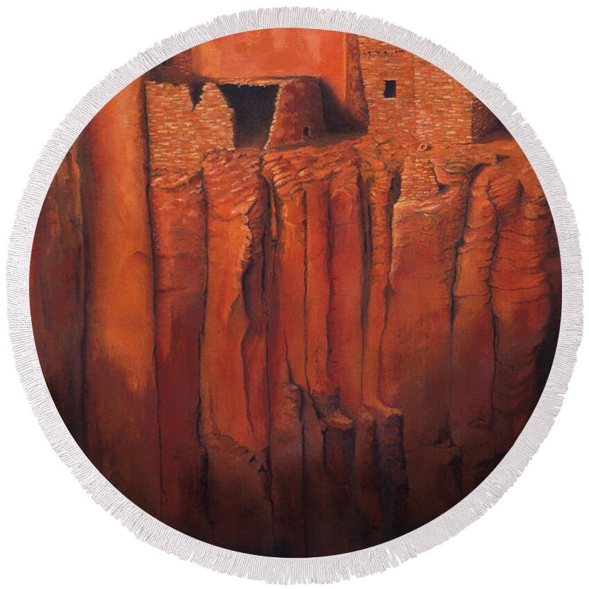 Anasazi Round Beach Towel featuring the painting Betatakin Ruins by Jerry McElroy