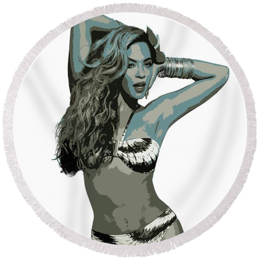 Beyonce Round Beach Towel featuring the digital art Beyonce Cutout Art by David Dehner