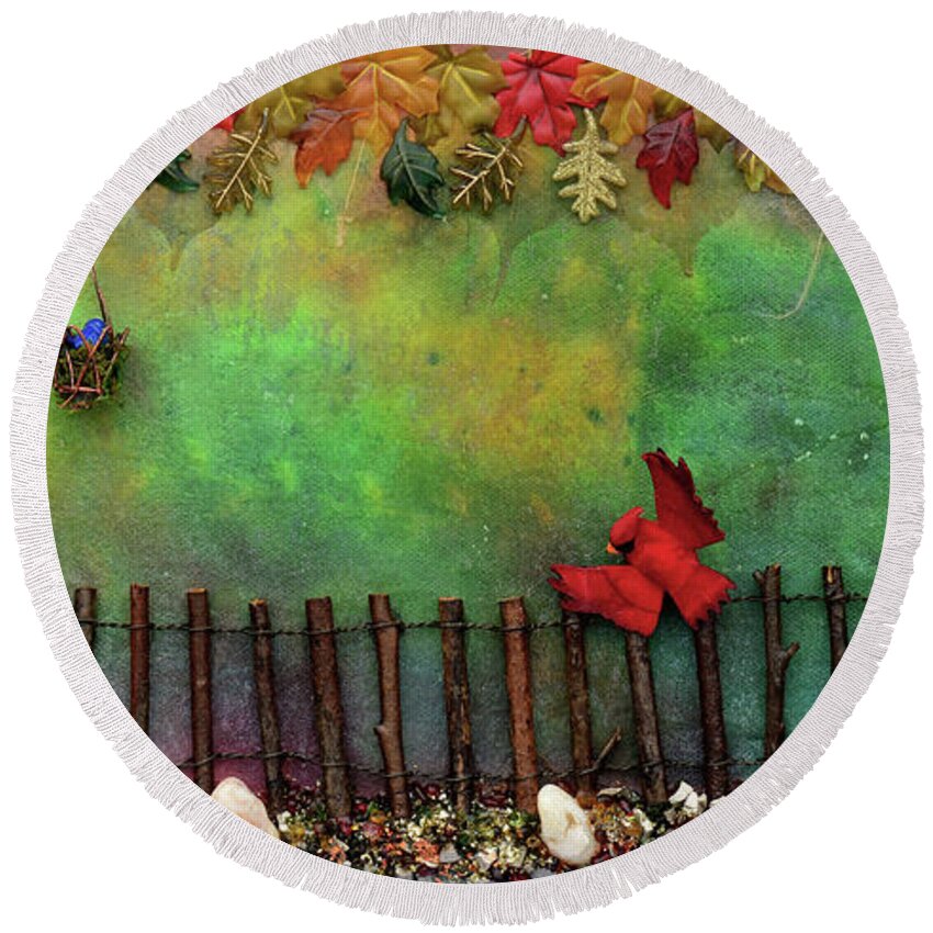 Mixed Media Art Round Beach Towel featuring the mixed media Beyond The Iron Gate by Donna Blackhall