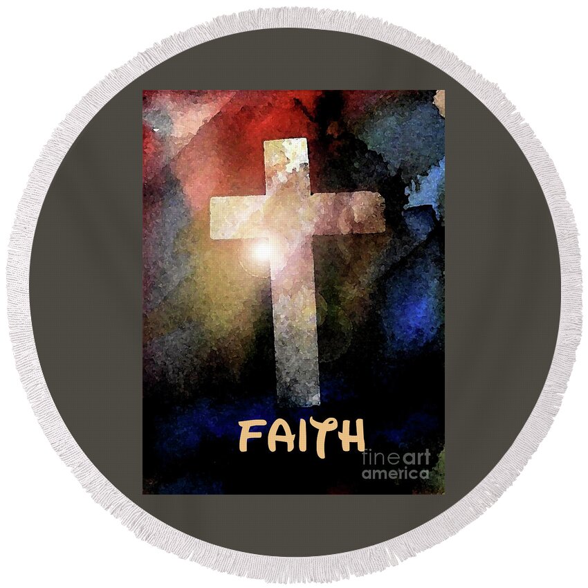Biblical Round Beach Towel featuring the painting Biblical-Faith by Terry Banderas
