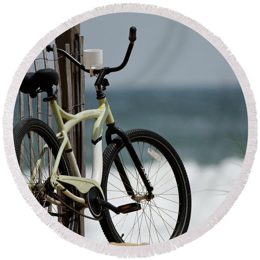 Beach Round Beach Towel featuring the photograph Bicycle on the Beach by Julie Niemela