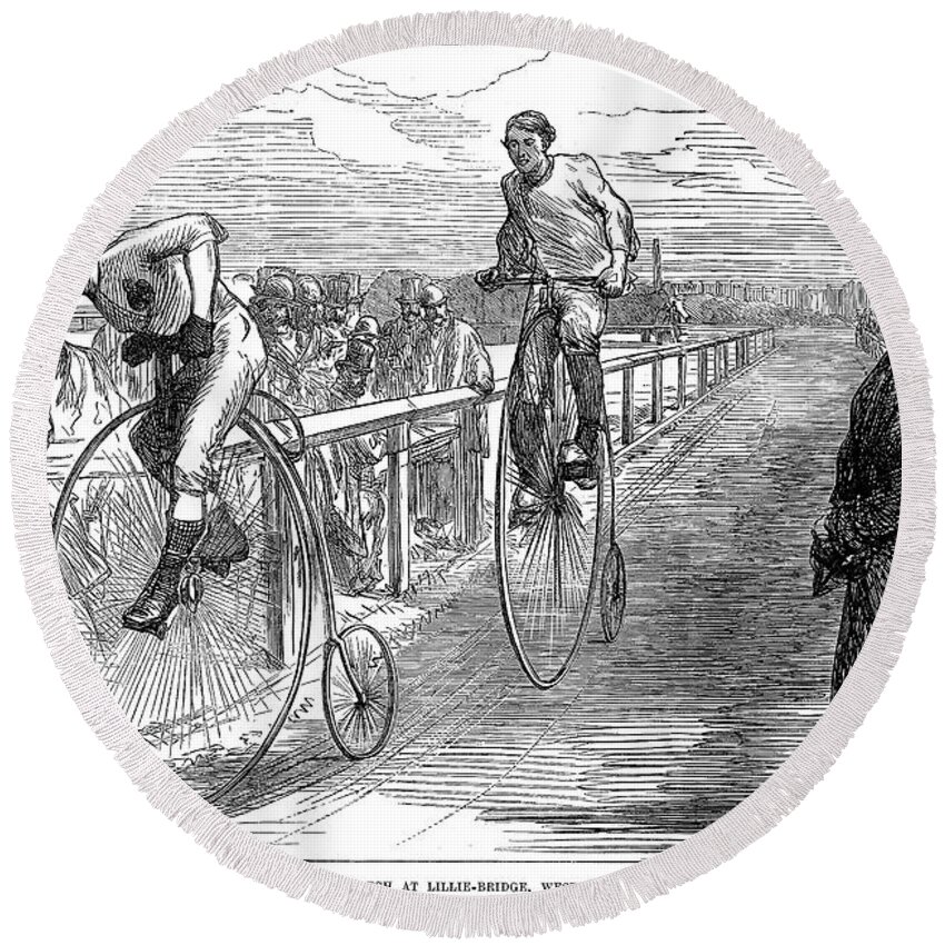 1875 Round Beach Towel featuring the photograph Bicycle Race, 1875 by Granger