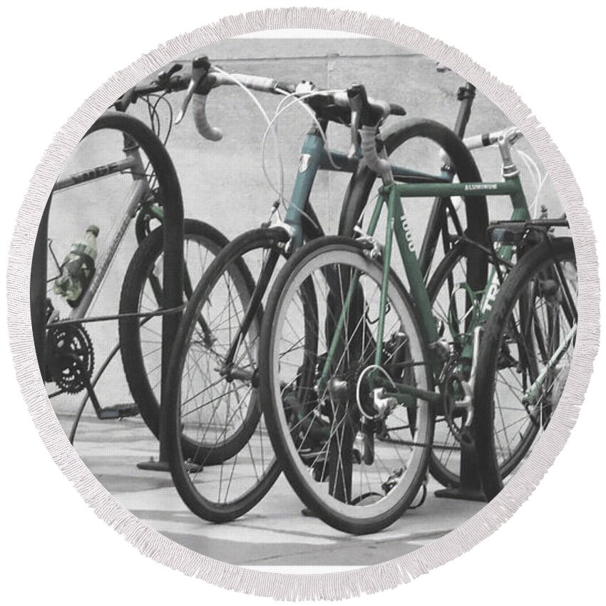 Bicycle Round Beach Towel featuring the photograph Bicycles by Julie Niemela