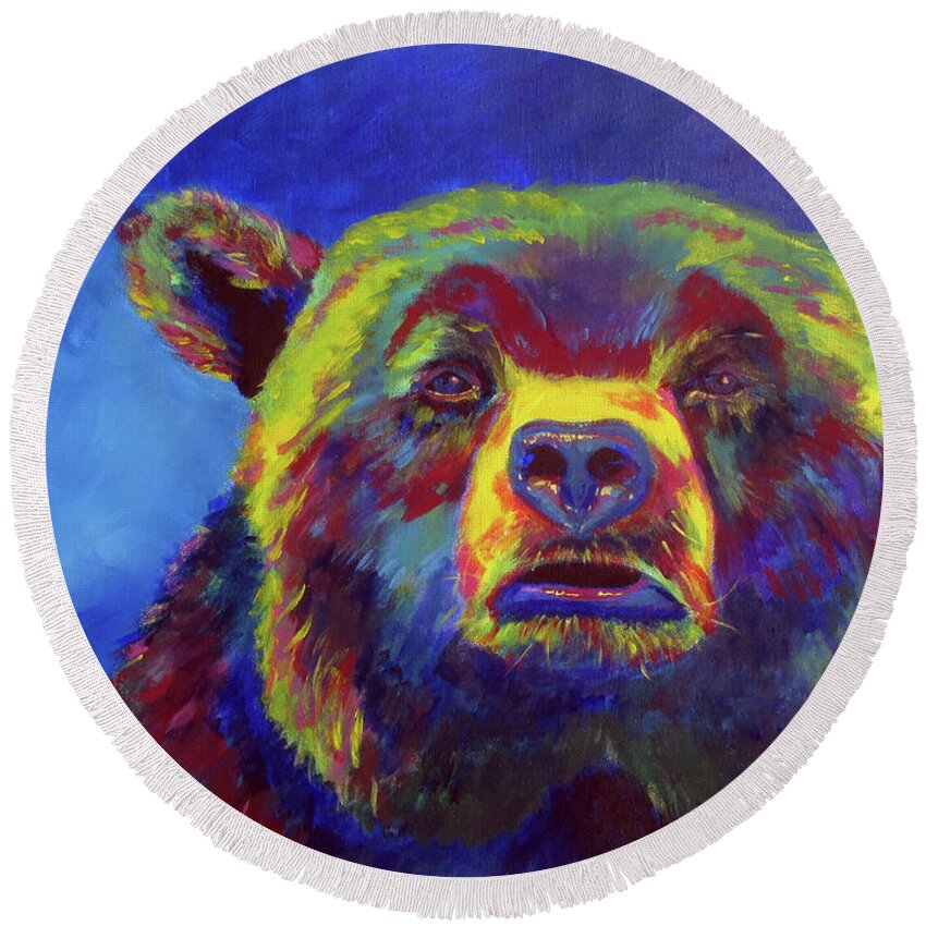Bear Round Beach Towel featuring the painting Big Bear by Sara Becker