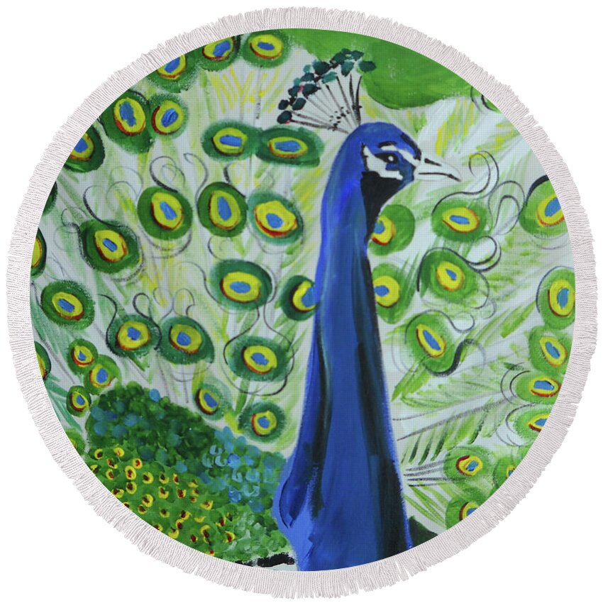 Landscape Round Beach Towel featuring the painting Big Blue by Kathie Camara
