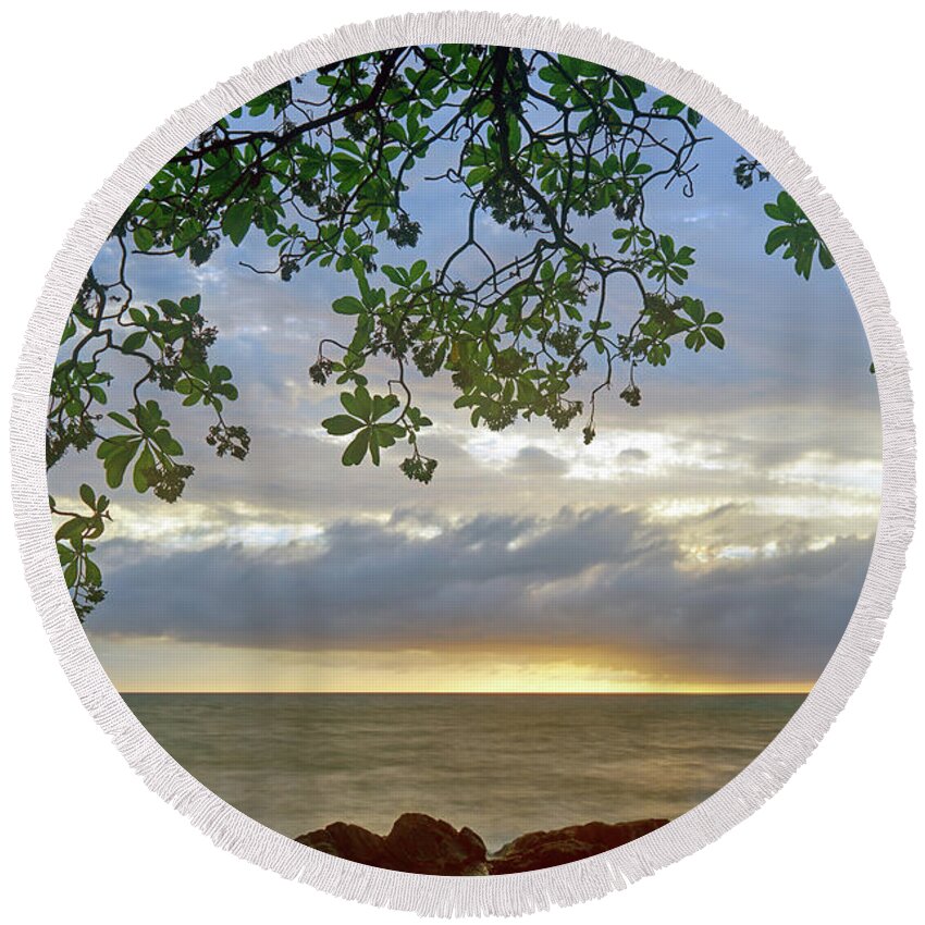 Big Island Round Beach Towel featuring the photograph Big Island Sunset by Christopher Johnson