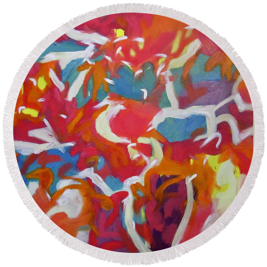 Abstract Round Beach Towel featuring the painting Big Pink by Steven Miller