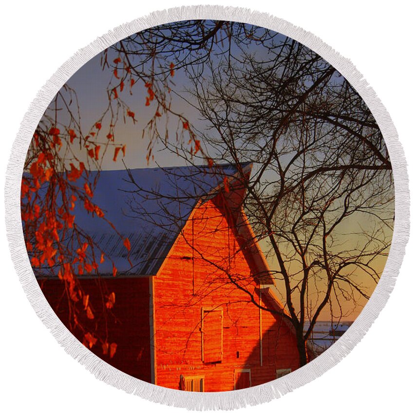 Barn Round Beach Towel featuring the photograph Big red barn by Julie Lueders 