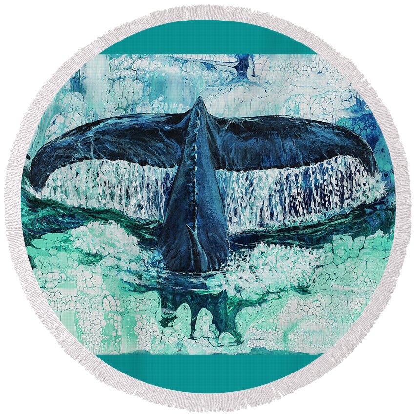 Whale Round Beach Towel featuring the painting Big Splash On Maui by Darice Machel McGuire