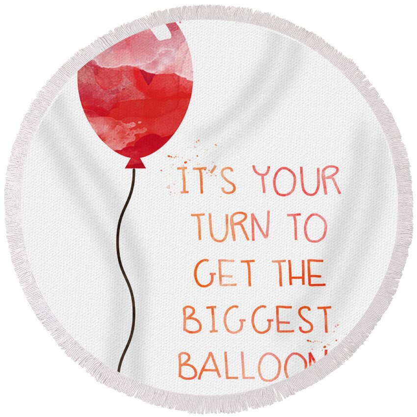 Birthday Round Beach Towel featuring the mixed media Biggest Balloon- card by Linda Woods