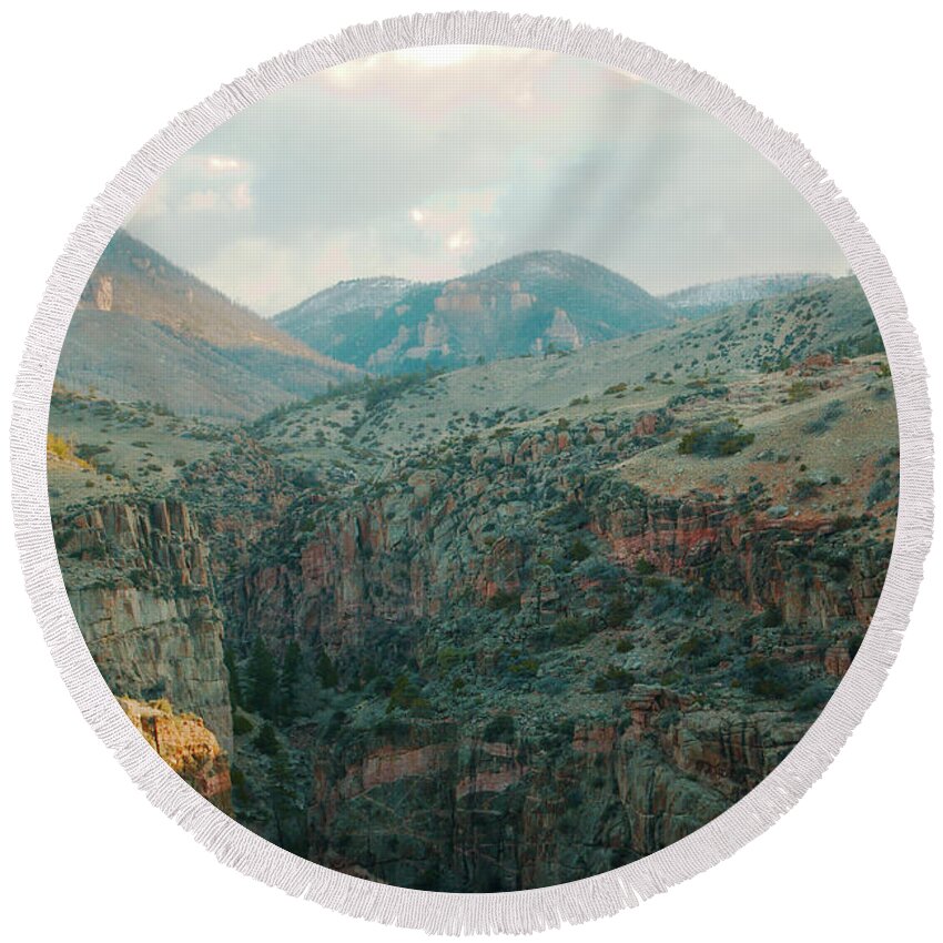 Bighorn Round Beach Towel featuring the photograph Bighorn National Forest by Troy Stapek