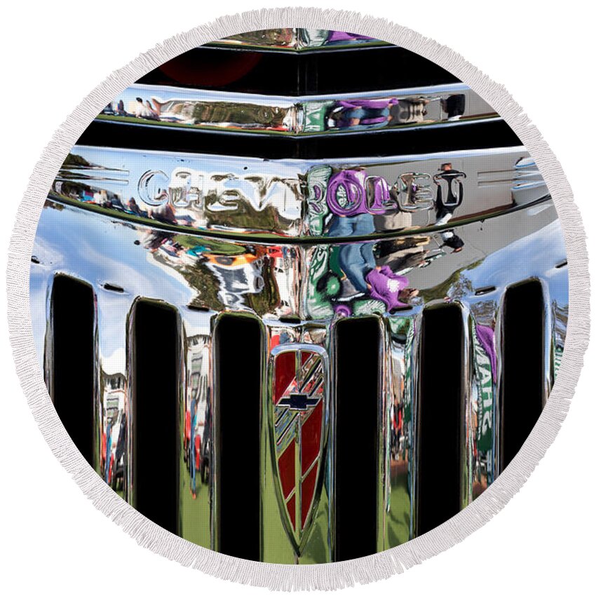 Chrome Round Beach Towel featuring the photograph Chevrolet Grille 02 by Rick Piper Photography