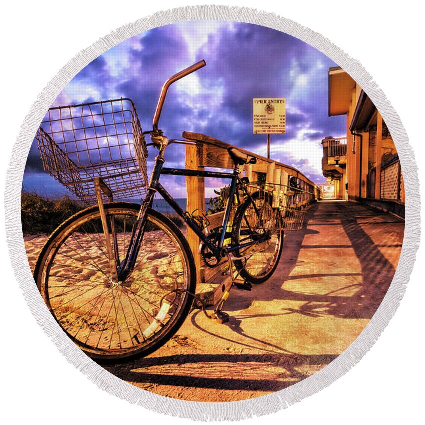 Atlantic Round Beach Towel featuring the photograph Bike in Shadow by Debra and Dave Vanderlaan