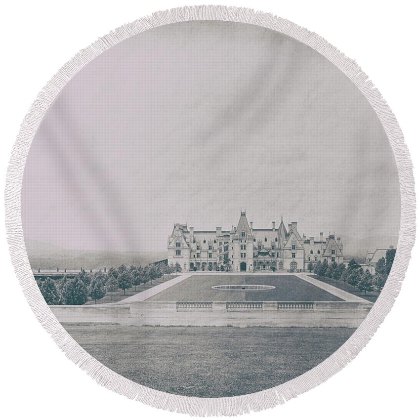 Biltmore Estate In 1895 Round Beach Towel featuring the photograph Biltmore Estate in 1895 by Dale Powell