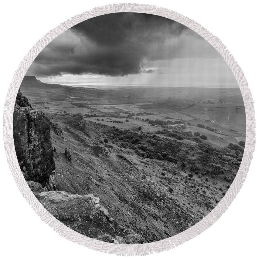 Binevenagh Round Beach Towel featuring the photograph Binevenagh Storm Clouds by Nigel R Bell