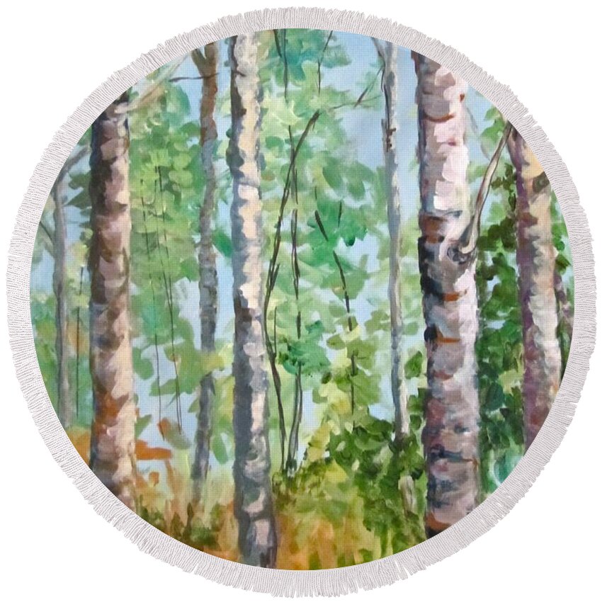 Landscape Round Beach Towel featuring the painting Birch by Barbara O'Toole
