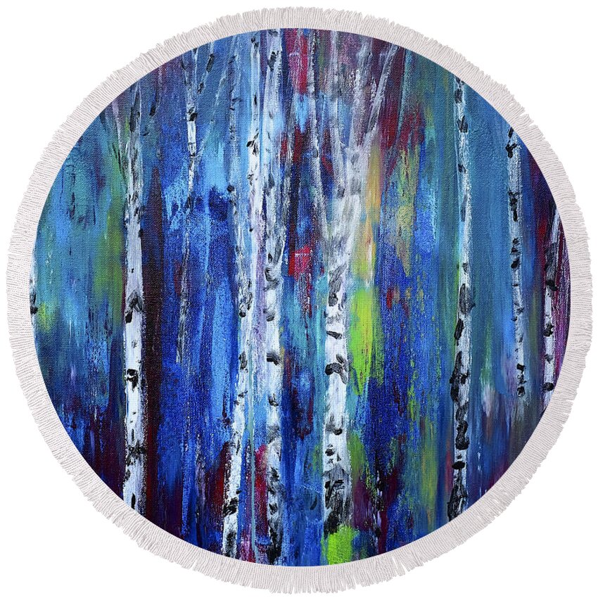 Birches Round Beach Towel featuring the painting Birch Trees by Dick Bourgault