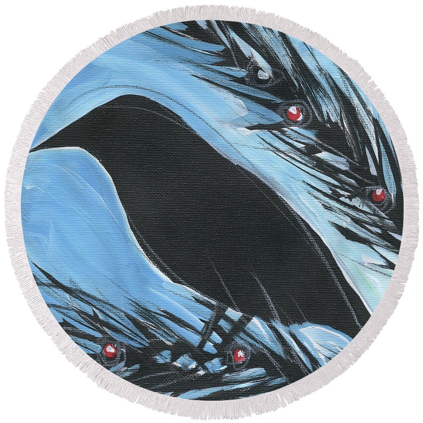 Bird Round Beach Towel featuring the painting Bird And Berries #16 by Tim Nyberg