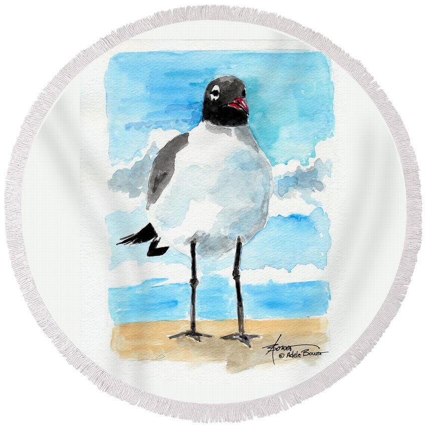 Sea Gull Round Beach Towel featuring the painting Bird Legs by Adele Bower
