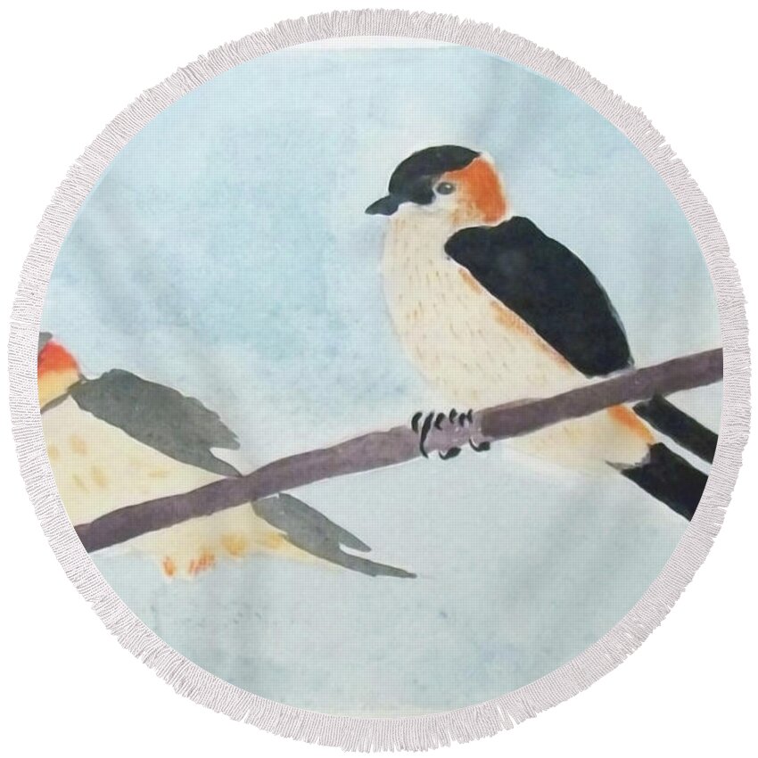 Birds Round Beach Towel featuring the digital art Birds Couple by Keshava Shukla