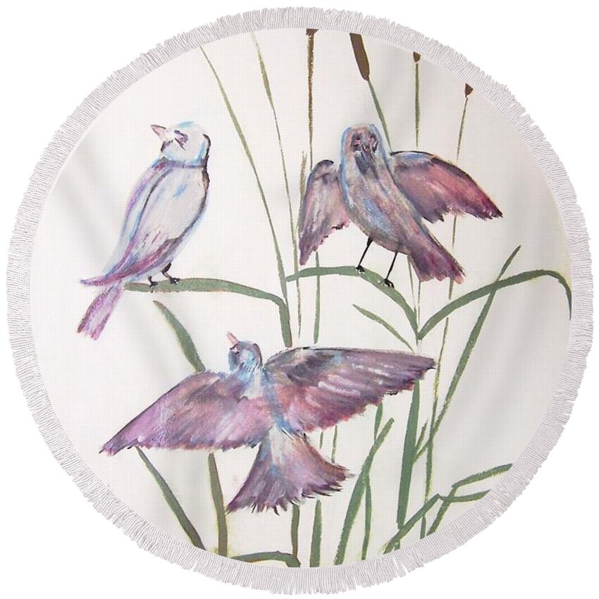 Birds Round Beach Towel featuring the painting Birds by Susan Turner Soulis