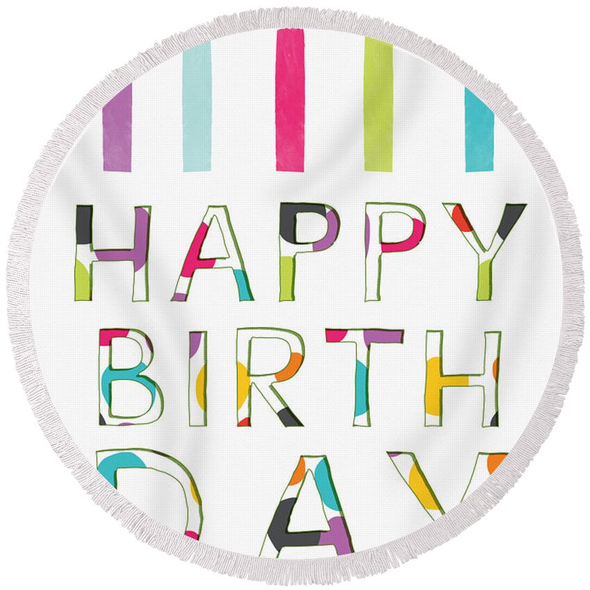 Candles Round Beach Towel featuring the digital art Birthday Candles- Art by Linda Woods by Linda Woods