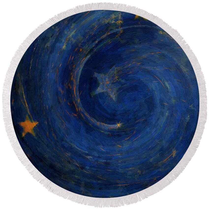 Stars Round Beach Towel featuring the painting Birthed in Stars by RC DeWinter