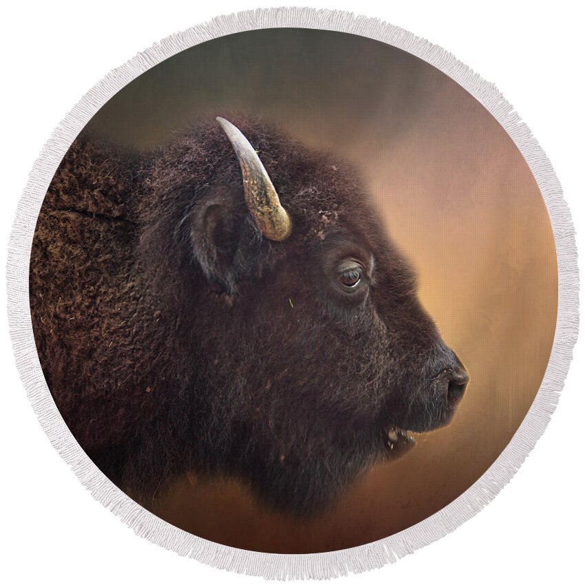 American Buffalo Round Beach Towel featuring the photograph Bison by David and Carol Kelly