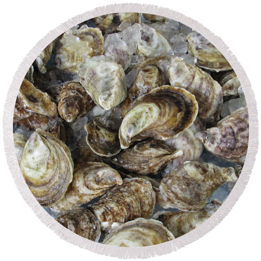 Oysters Round Beach Towel featuring the photograph Bivalve Buffet by Lin Grosvenor