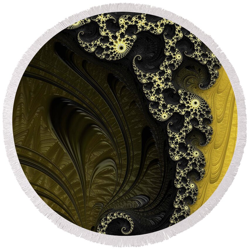 Fractal Round Beach Towel featuring the digital art Black and Gold Elegance by Elaine Teague