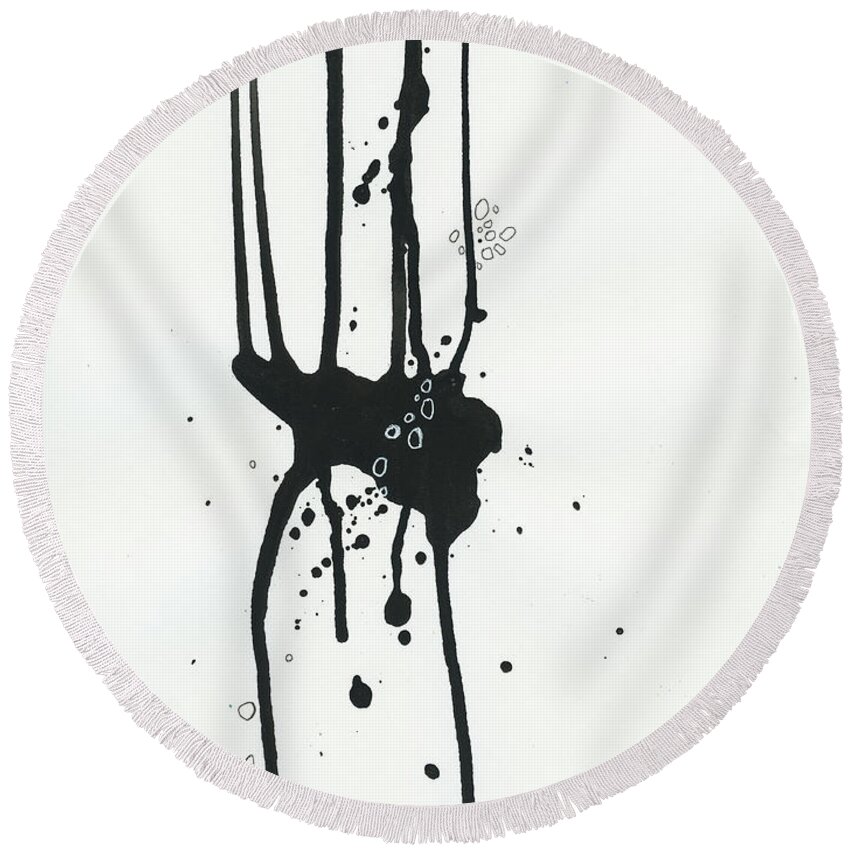 Drawing Round Beach Towel featuring the painting Black and White # 17 by Jane Davies