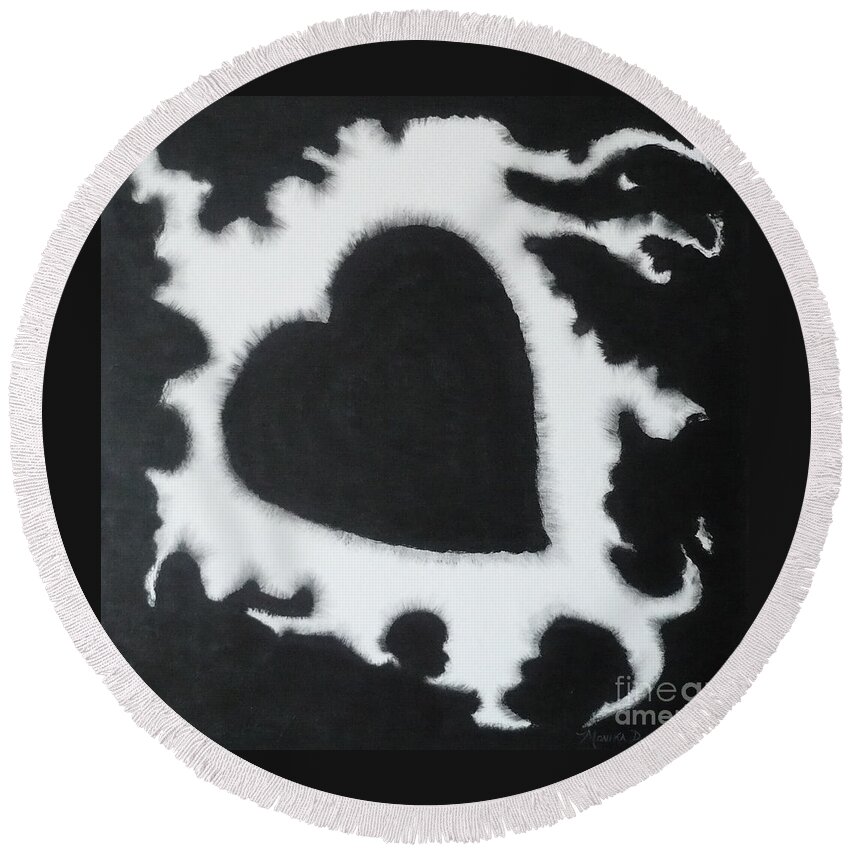 Black Round Beach Towel featuring the painting Black and White-4 by Monika Shepherdson