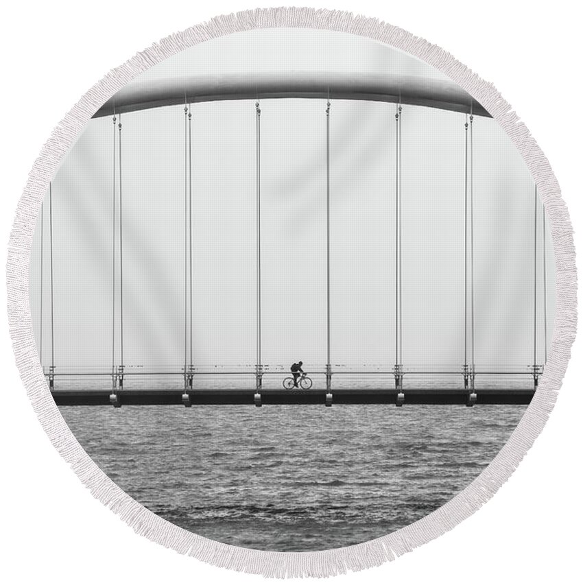 Photography Round Beach Towel featuring the photograph Black and White Bridge by MGL Meiklejohn Graphics Licensing