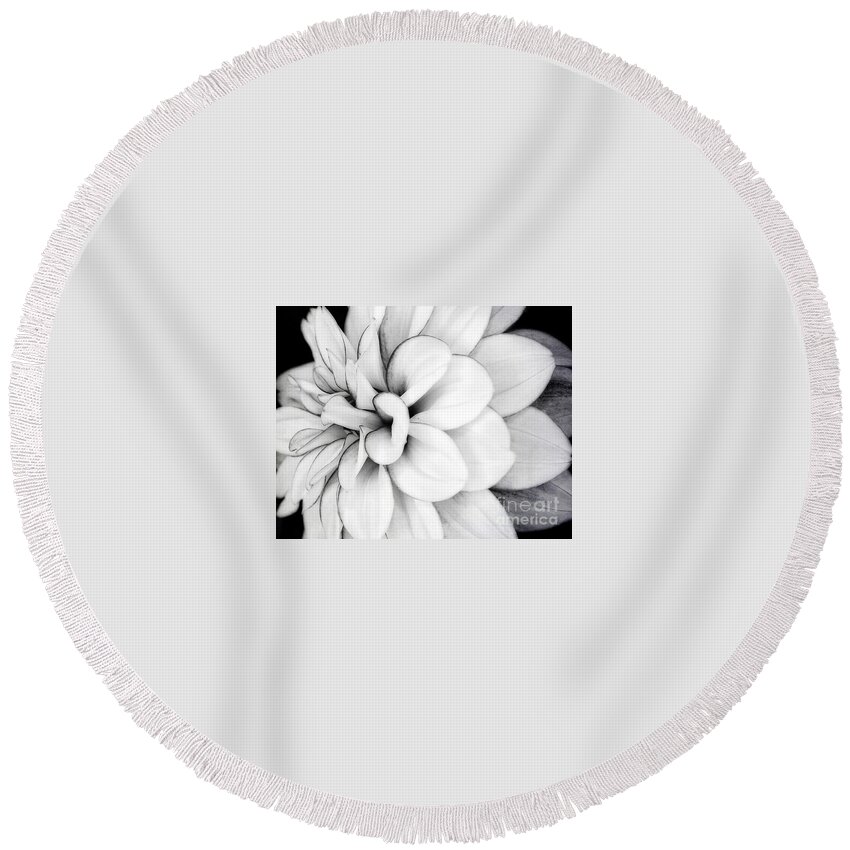 Black And White Fine Wall Art Print Round Beach Towel featuring the photograph Black and White Fine Wall Art Dahlia Print by Gwen Gibson