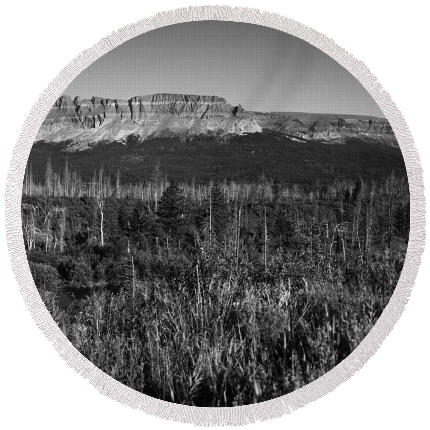 Black And White Round Beach Towel featuring the photograph Black and white Glacial sculpted by Jeff Swan