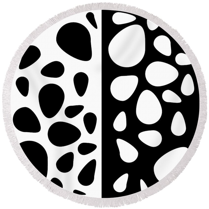Black And White Round Beach Towel featuring the digital art Black and White Teardrops Mirror Design by Barefoot Bodeez Art