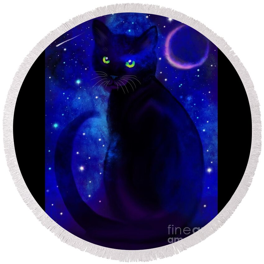 Black Cat Round Beach Towel featuring the painting Black Cat Blues by Nick Gustafson